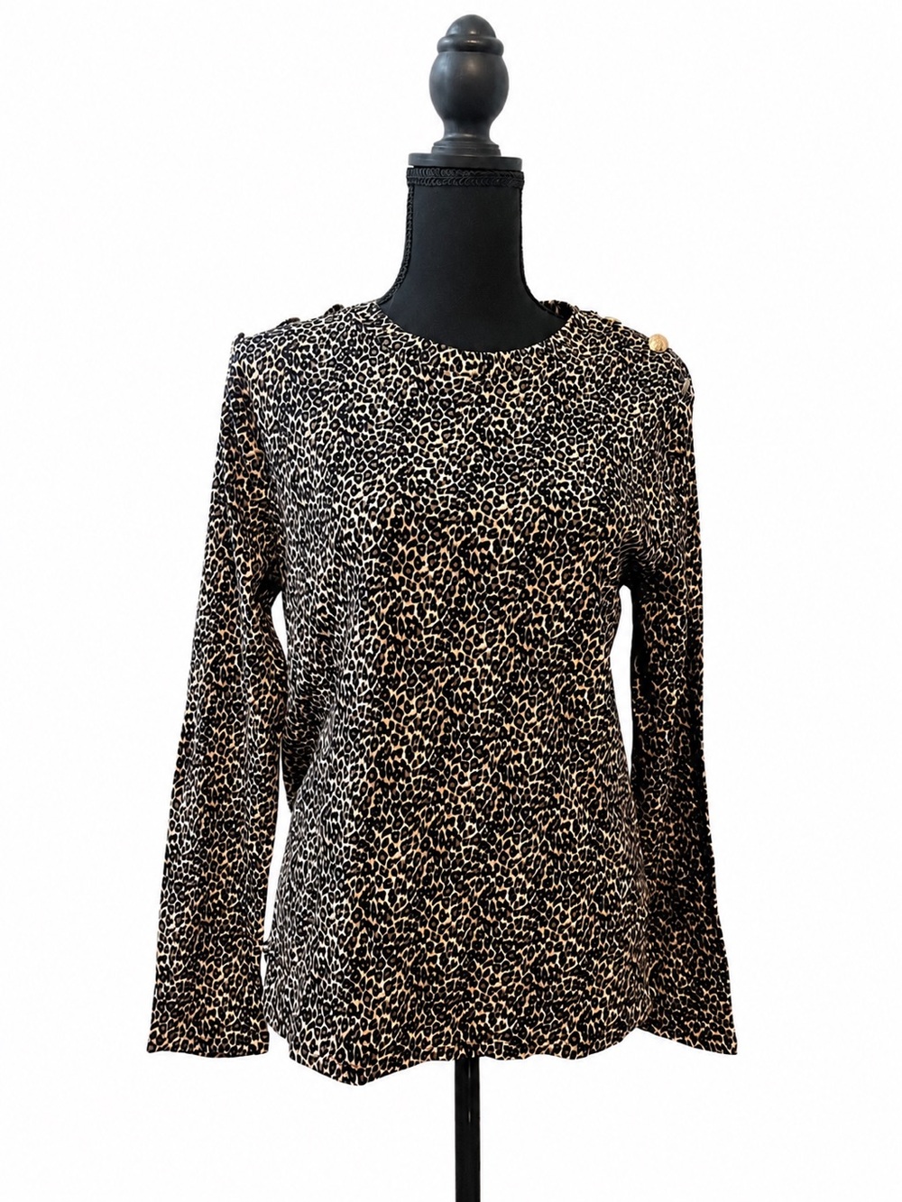 🐆 🖤 RAFAELLA NWT Leopard Print Gold Button Long Sleeve Top - Size Large 🐆 🖤
